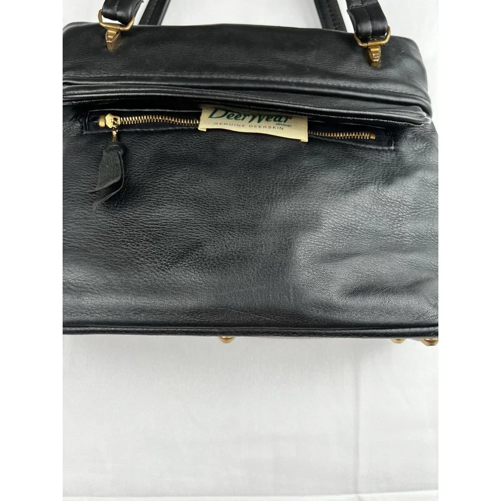 DEER WEAR BRAND Vintage Genuine Deerskin Soft Black Leather Shoulder Purse Bag